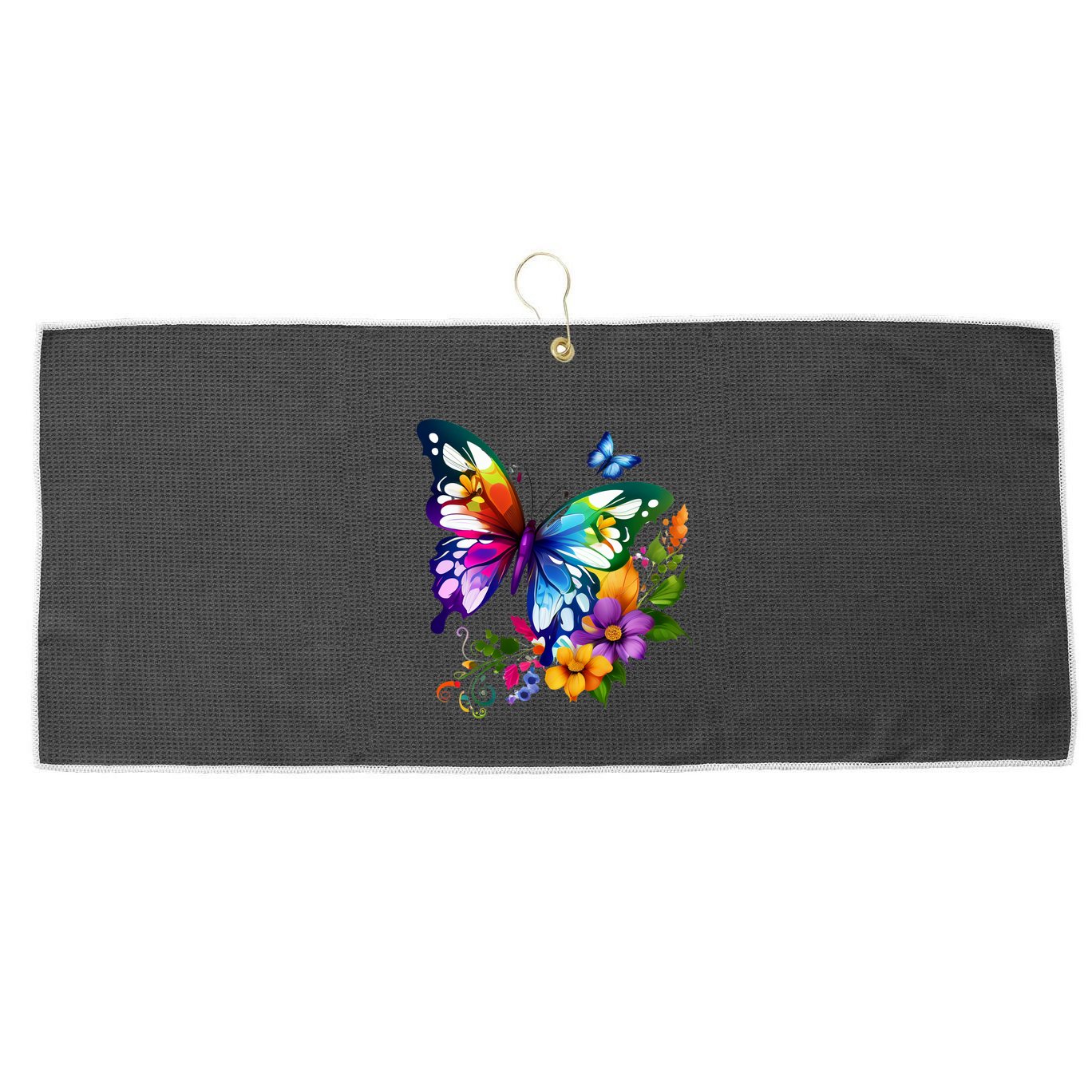 Colorful Butterfly Floral Large Microfiber Waffle Golf Towel