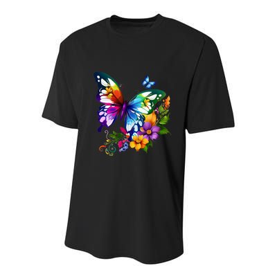 Colorful Butterfly Floral Youth Performance Sprint T-Shirt