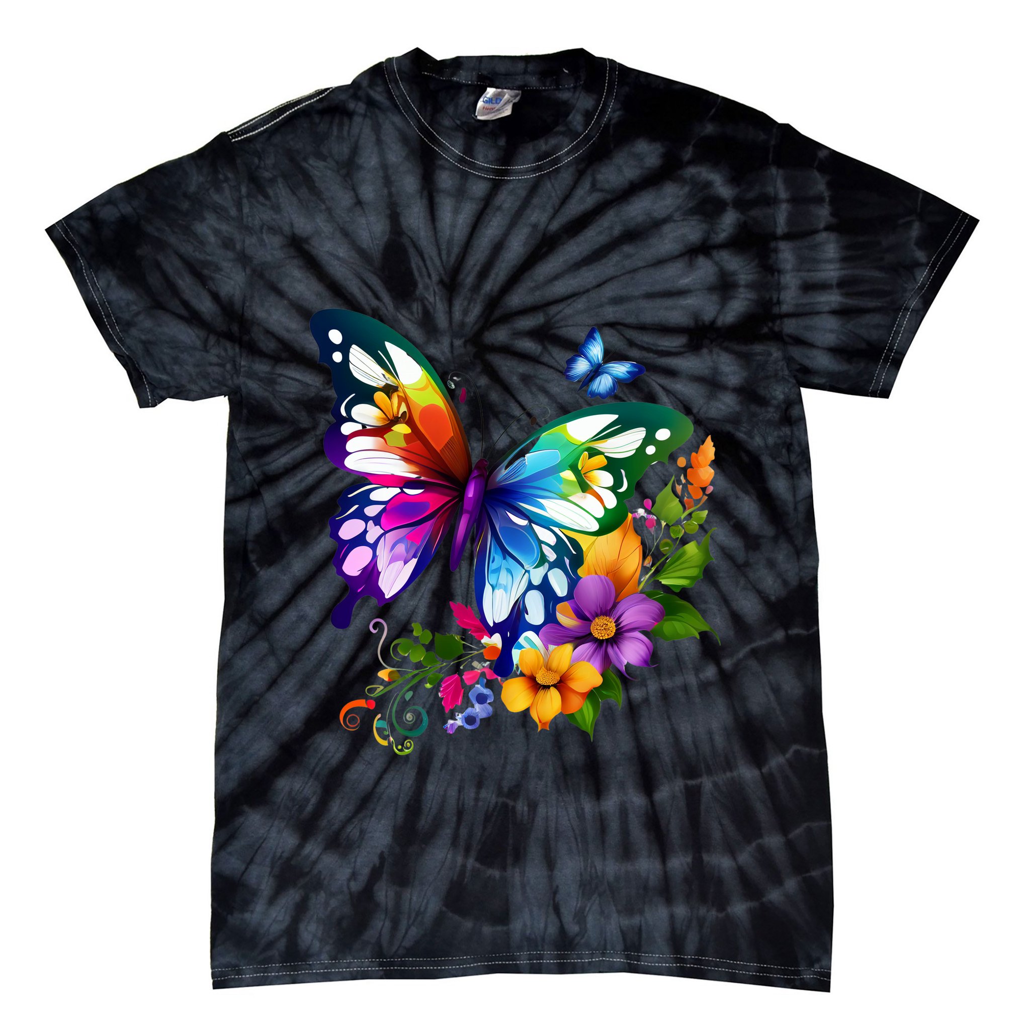 Colorful Butterfly Floral Tie-Dye T-Shirt