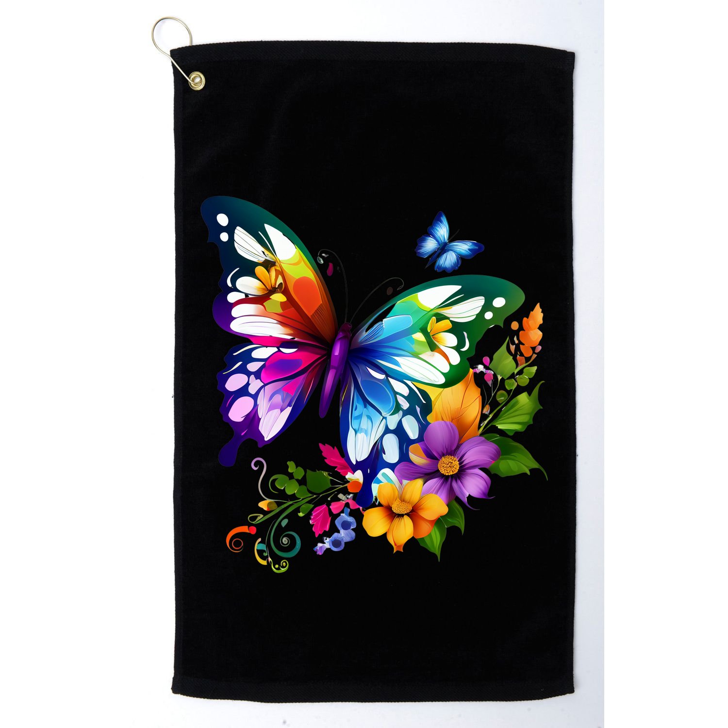 Colorful Butterfly Floral Golf Towel