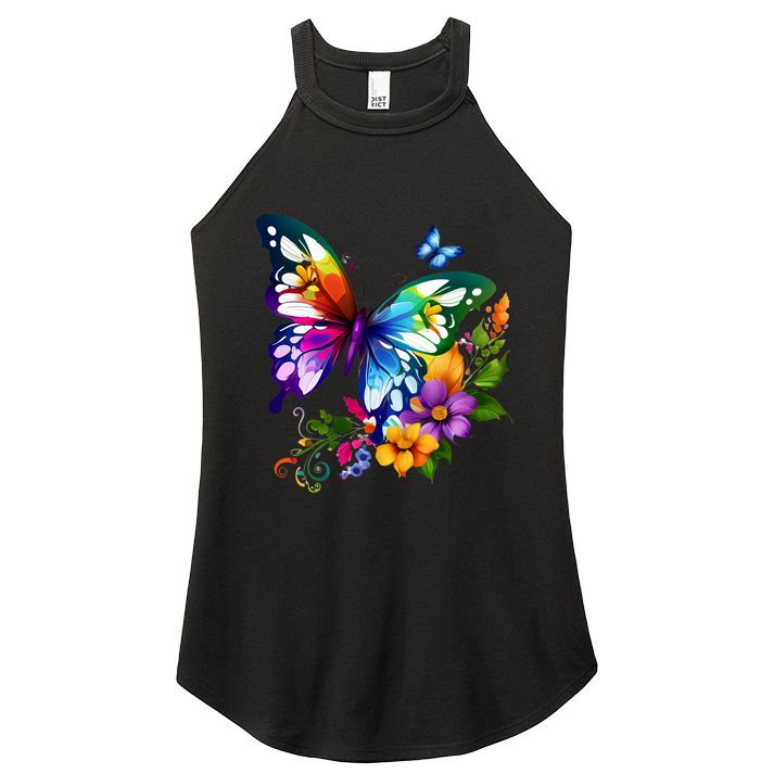 Colorful Butterfly Floral Women's Perfect Tri Rocker Tank