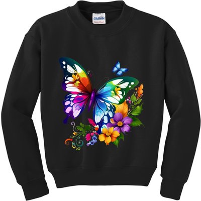 Colorful Butterfly Floral Kids Sweatshirt