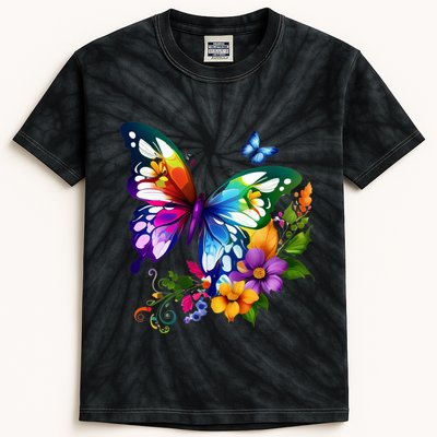 Colorful Butterfly Floral Kids Tie-Dye T-Shirt