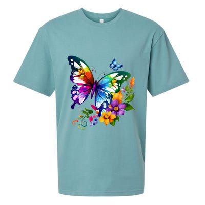 Colorful Butterfly Floral Sueded Cloud Jersey T-Shirt