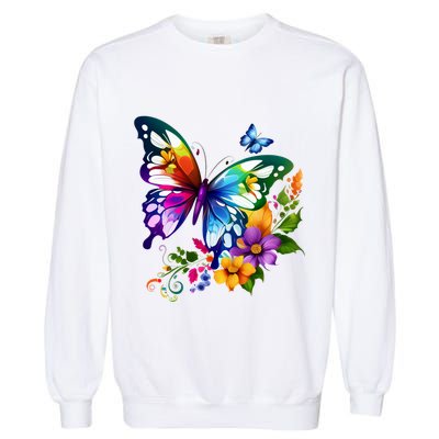 Colorful Butterfly Floral Garment-Dyed Sweatshirt