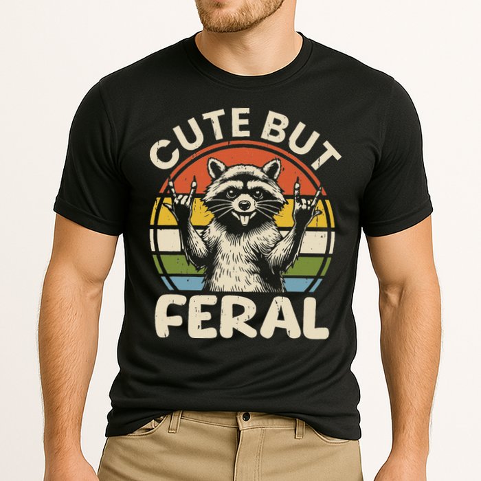 Cute But Feral Funny Raccoon Cooling Performance Crew T-Shirt