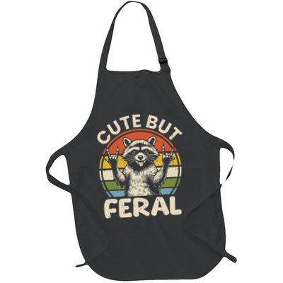 Cute But Feral Funny Raccoon Full-Length Apron With Pockets