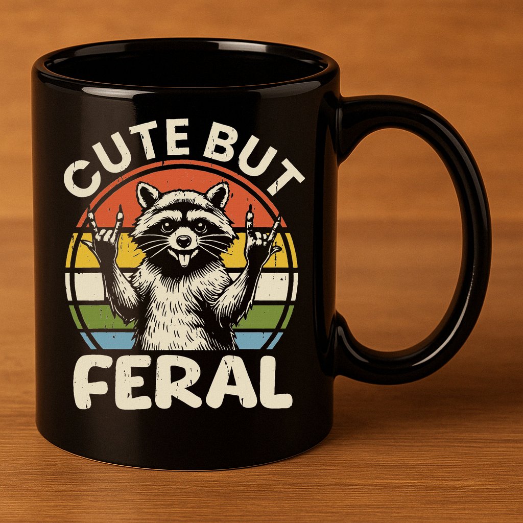 Cute But Feral Funny Raccoon 11oz C Handle Ceramic Mug