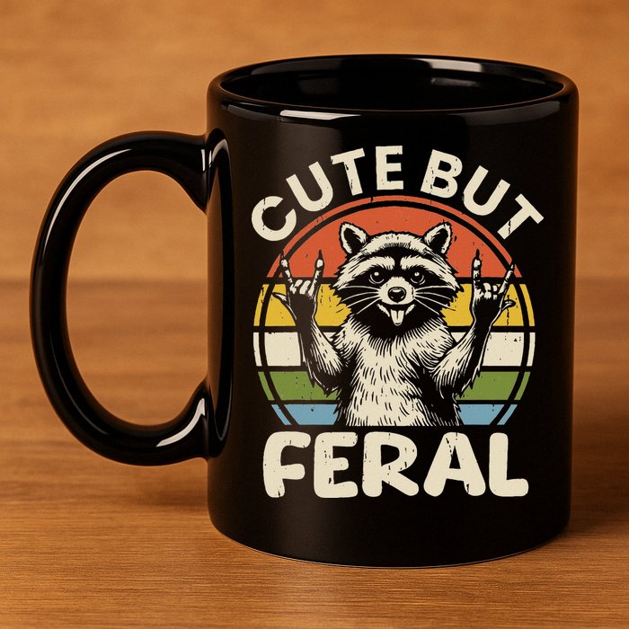 Cute But Feral Funny Raccoon 11oz C Handle Ceramic Mug
