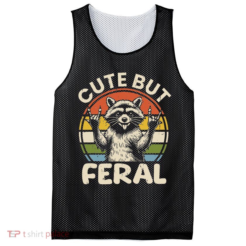 Cute But Feral Funny Raccoon Mesh Reversible Basketball Jersey Tank