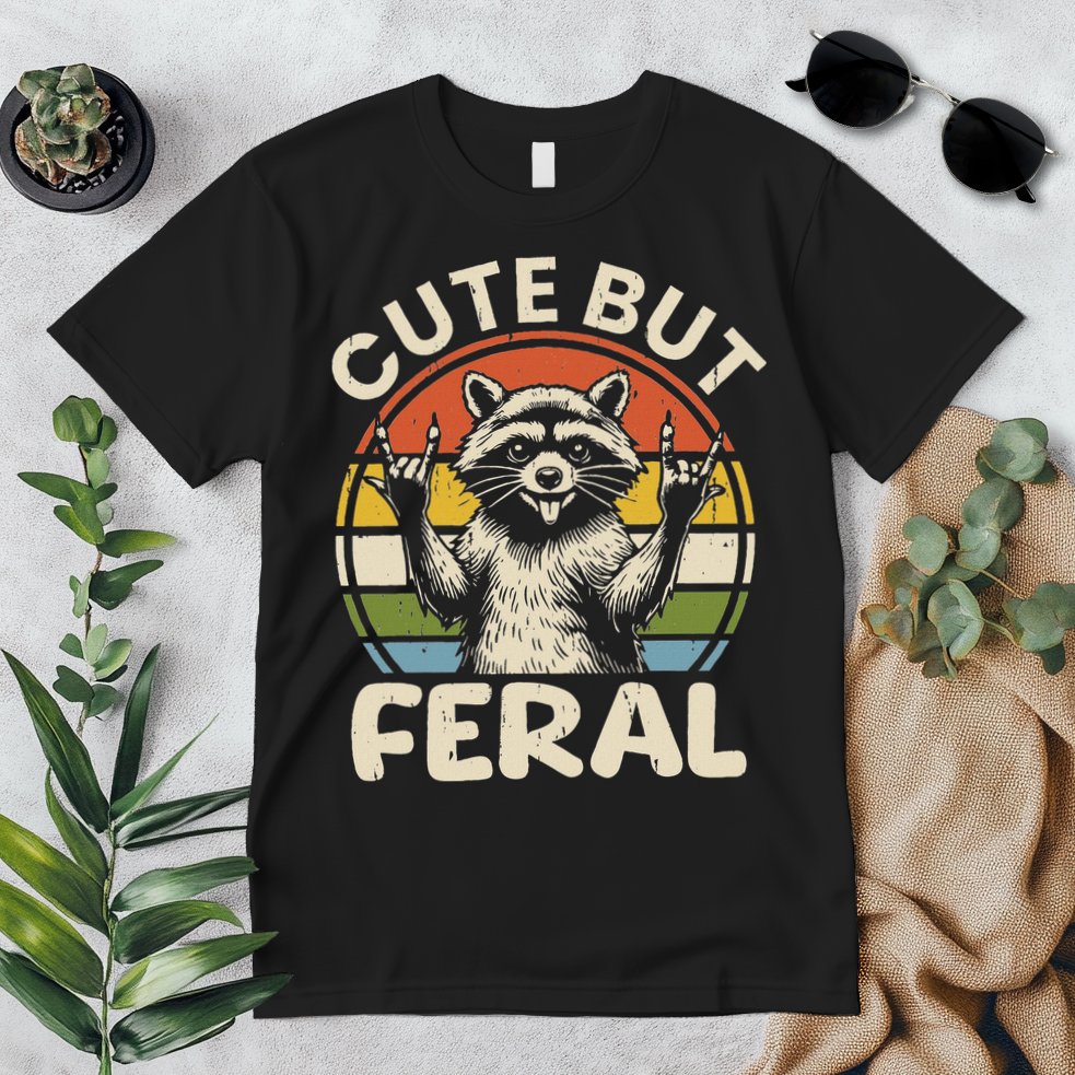 Cute But Feral Funny Raccoon Premium T-Shirt