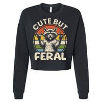 Cute But Feral Funny Raccoon Cropped Pullover Crew