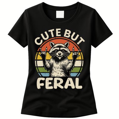 Cute But Feral Funny Raccoon Womens T-Shirt