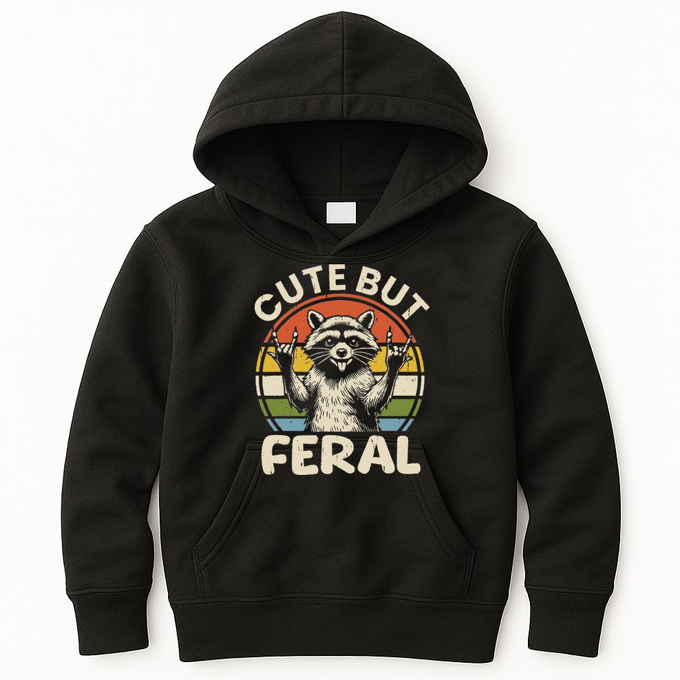 Cute But Feral Funny Raccoon Kids Hoodie