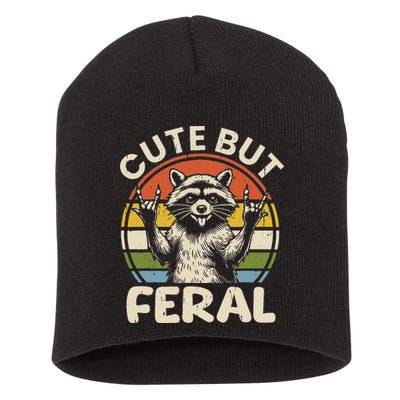 Cute But Feral Funny Raccoon Short Acrylic Beanie