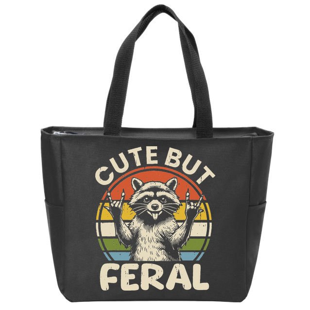 Cute But Feral Funny Raccoon Zip Tote Bag