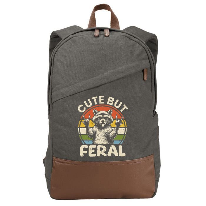Cute But Feral Funny Raccoon Cotton Canvas Backpack