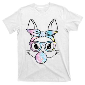 Cute Bunny Face Tie Dye Bandana Glasses Bubblegum Easter Day T-Shirt