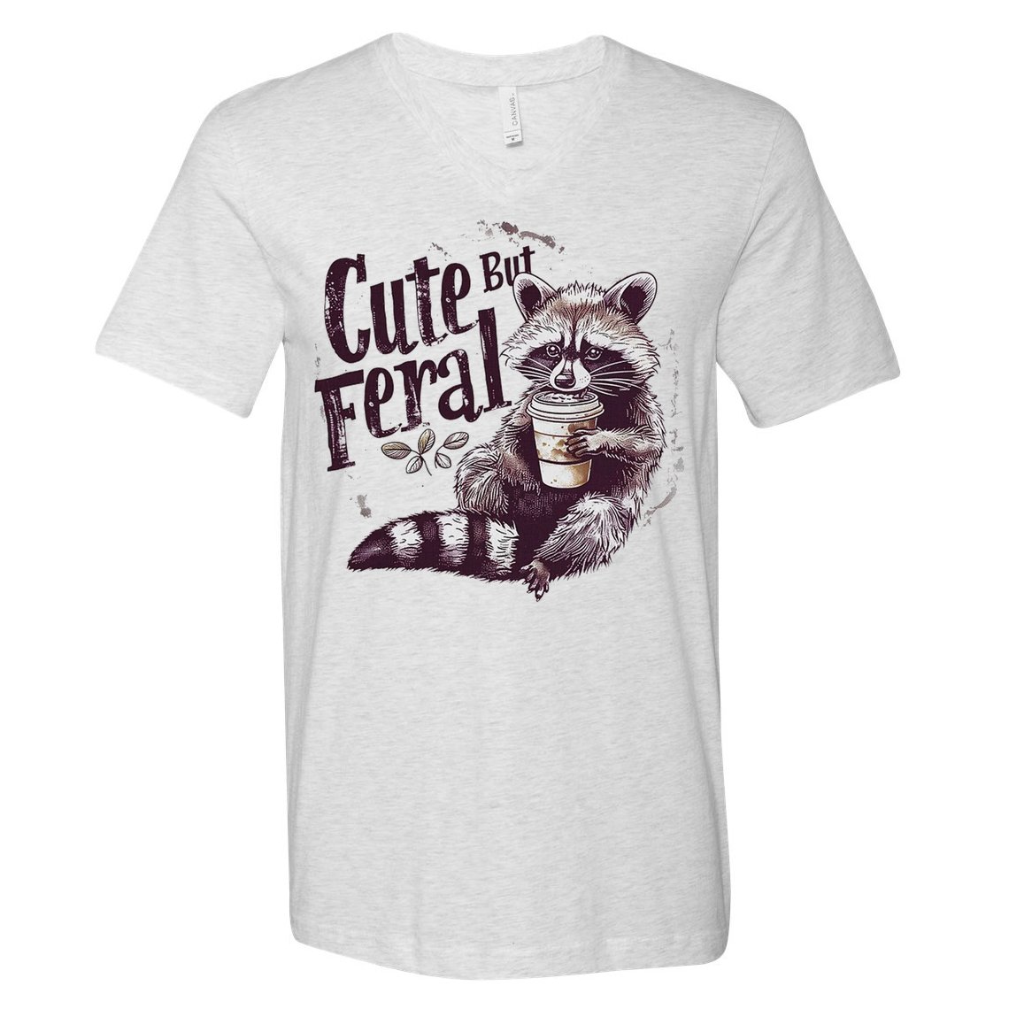 Cute But Feral Funny Raccoon V-Neck T-Shirt