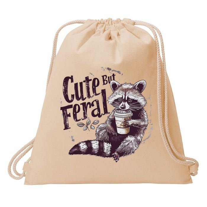 Cute But Feral Funny Raccoon Drawstring Bag