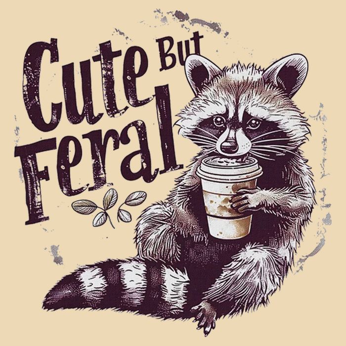 Cute But Feral Funny Raccoon Drawstring Bag