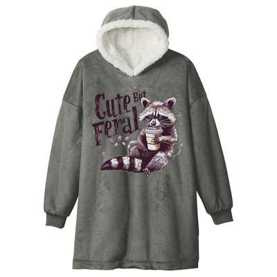 Cute But Feral Funny Raccoon Hooded Wearable Blanket