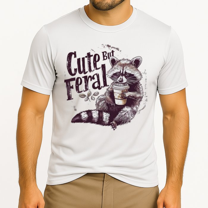 Cute But Feral Funny Raccoon Cooling Performance Crew T-Shirt