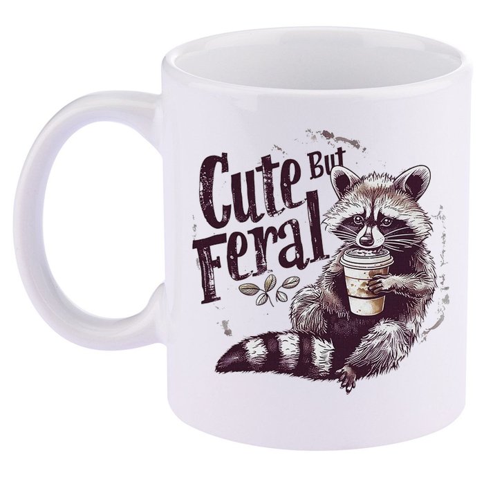 Cute But Feral Funny Raccoon 11oz C Handle Ceramic Mug