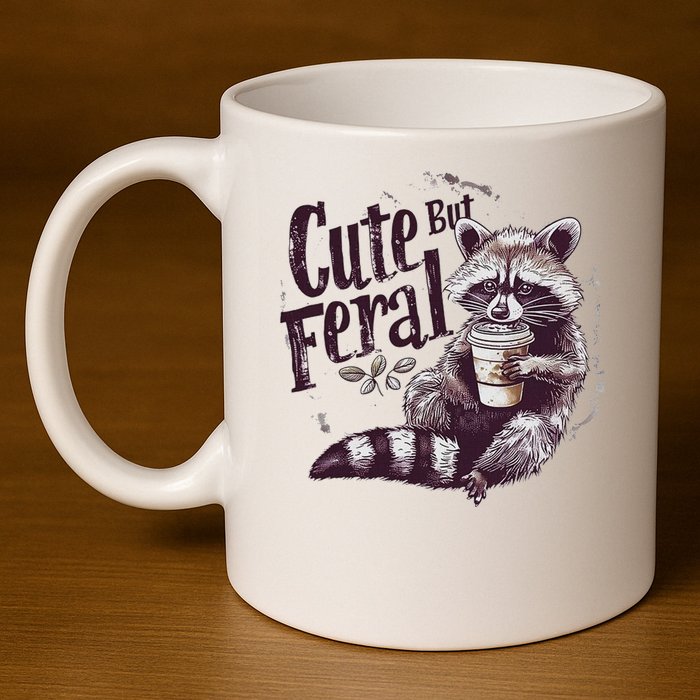 Cute But Feral Funny Raccoon 11oz C Handle Ceramic Mug