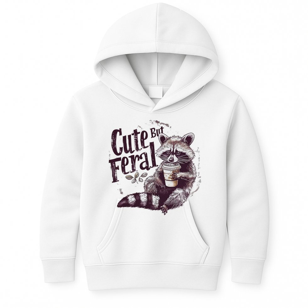 Cute But Feral Funny Raccoon Kids Hoodie