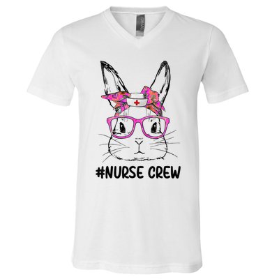 Cute Bunny Face Nurse Tie Dye Glasses Easter Day Nurse Crew V-Neck T-Shirt