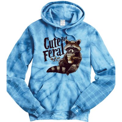 Cute But Feral Vintage Raccoon Coffee Lover Tie Dye Hoodie