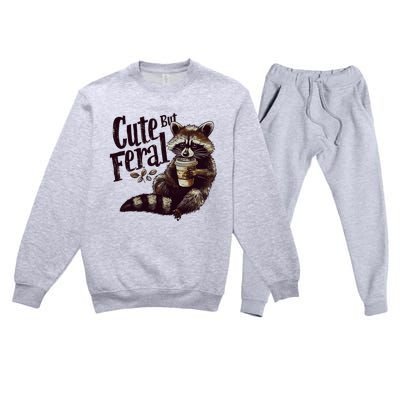 Cute But Feral Vintage Raccoon Coffee Lover Premium Crewneck Sweatsuit Set