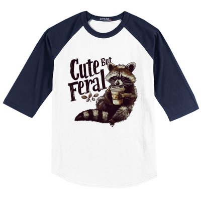 Cute But Feral Vintage Raccoon Coffee Lover Baseball Sleeve Shirt