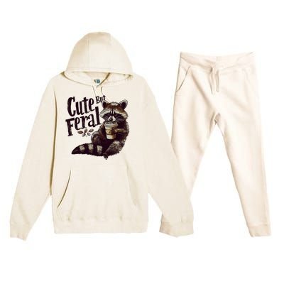 Cute But Feral Vintage Raccoon Coffee Lover Premium Hooded Sweatsuit Set