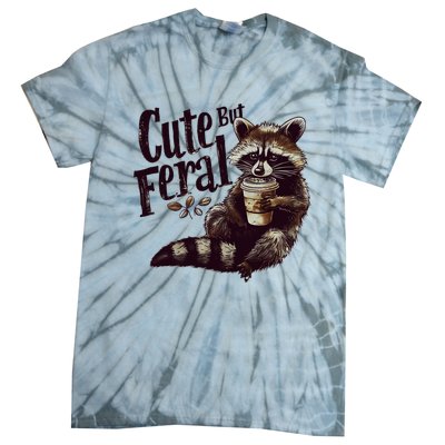 Cute But Feral Vintage Raccoon Coffee Lover Tie-Dye T-Shirt