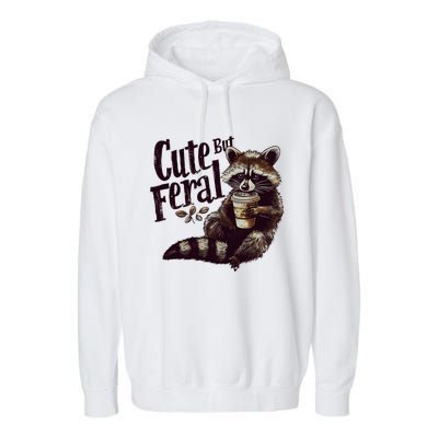 Cute But Feral Vintage Raccoon Coffee Lover Garment-Dyed Fleece Hoodie