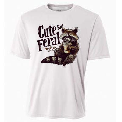 Cute But Feral Vintage Raccoon Coffee Lover Cooling Performance Crew T-Shirt