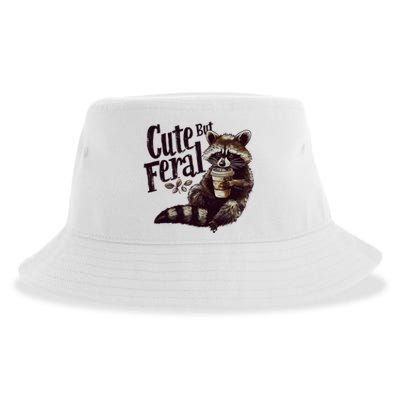 Cute But Feral Vintage Raccoon Coffee Lover Sustainable Bucket Hat