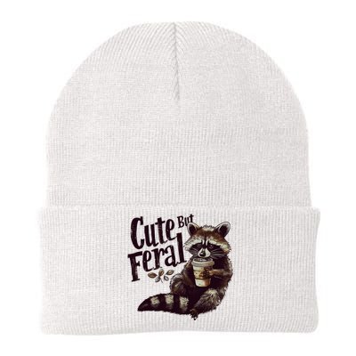 Cute But Feral Vintage Raccoon Coffee Lover Knit Cap Winter Beanie