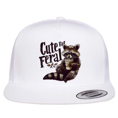 Cute But Feral Vintage Raccoon Coffee Lover Flat Bill Trucker Hat