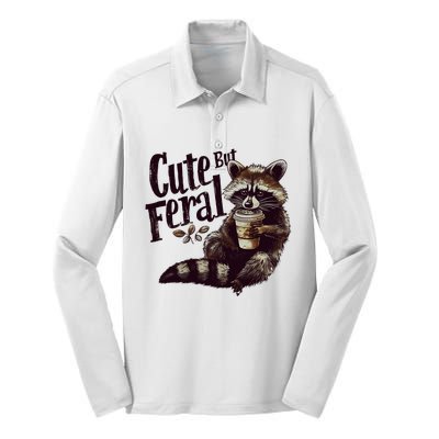 Cute But Feral Vintage Raccoon Coffee Lover Silk Touch Performance Long Sleeve Polo