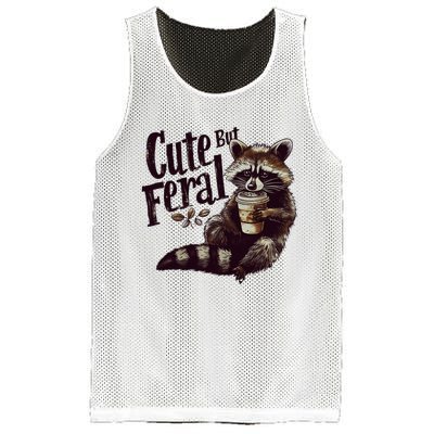 Cute But Feral Vintage Raccoon Coffee Lover Mesh Reversible Basketball Jersey Tank