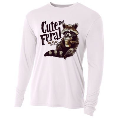 Cute But Feral Vintage Raccoon Coffee Lover Cooling Performance Long Sleeve Crew