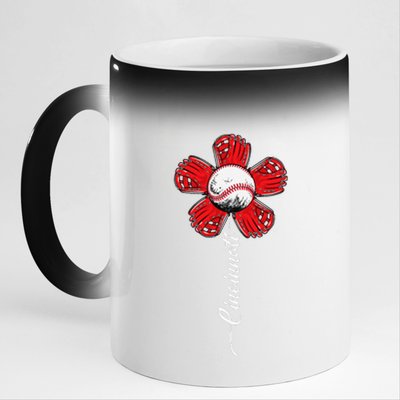 Cincinnati Baseball Flower I Love Cincinnati Baseball Spirit 11oz Black Color Changing Mug