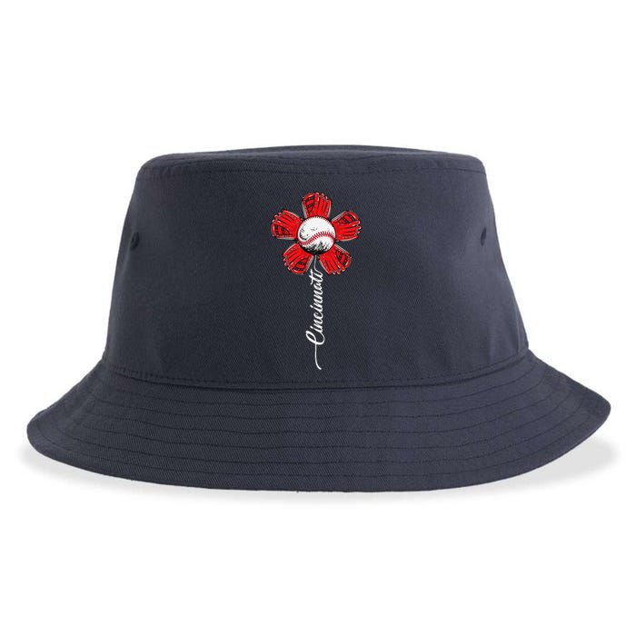 Cincinnati Baseball Flower I Love Cincinnati Baseball Spirit Sustainable Bucket Hat