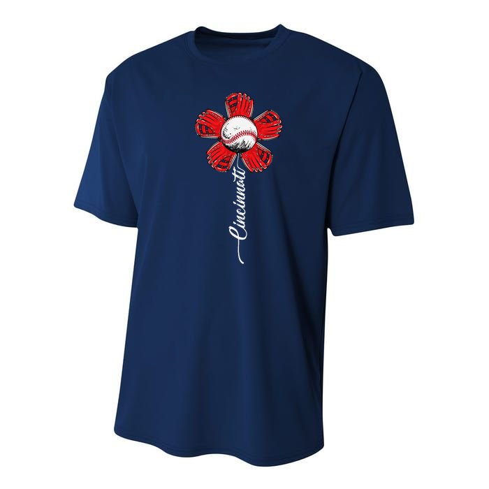 Cincinnati Baseball Flower I Love Cincinnati Baseball Spirit Youth Performance Sprint T-Shirt