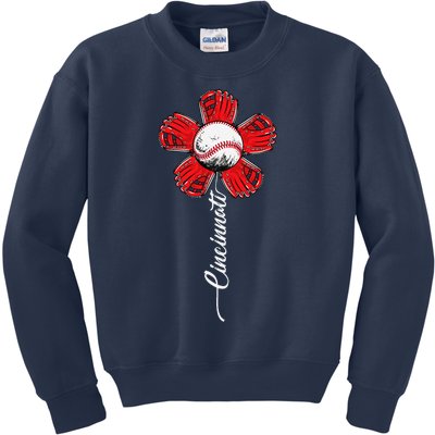 Cincinnati Baseball Flower I Love Cincinnati Baseball Spirit Kids Sweatshirt