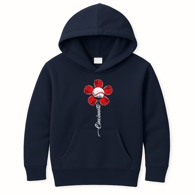 Cincinnati Baseball Flower I Love Cincinnati Baseball Spirit Kids Hoodie