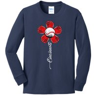 Cincinnati Baseball Flower I Love Cincinnati Baseball Spirit Kids Long Sleeve Shirt